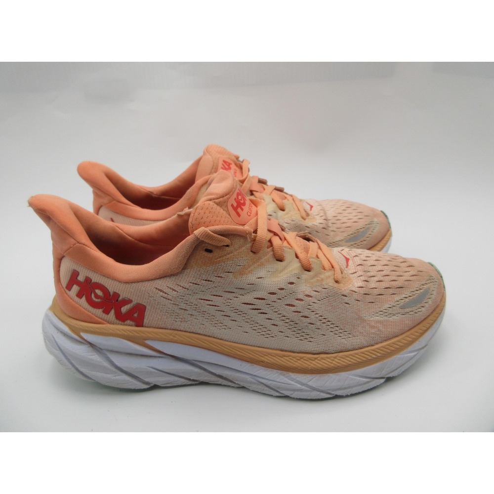 Hoka Clifton 8 Shoes Womens Size 9 Peach Orange Running Sneakers Cushioned Road